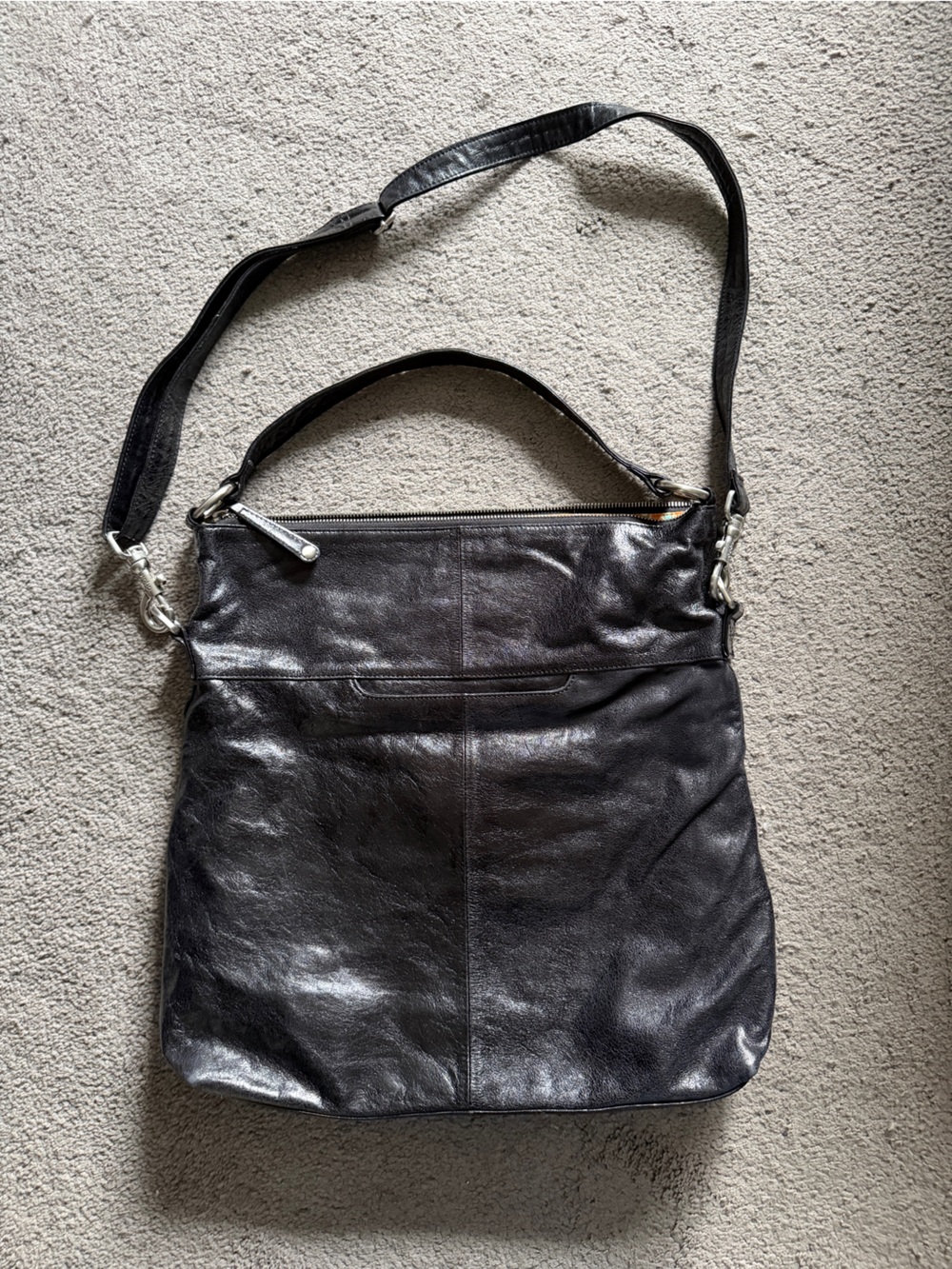 HOBO Black Leather Crossbody Bag with Silver Hardware - Picture 6 of 10